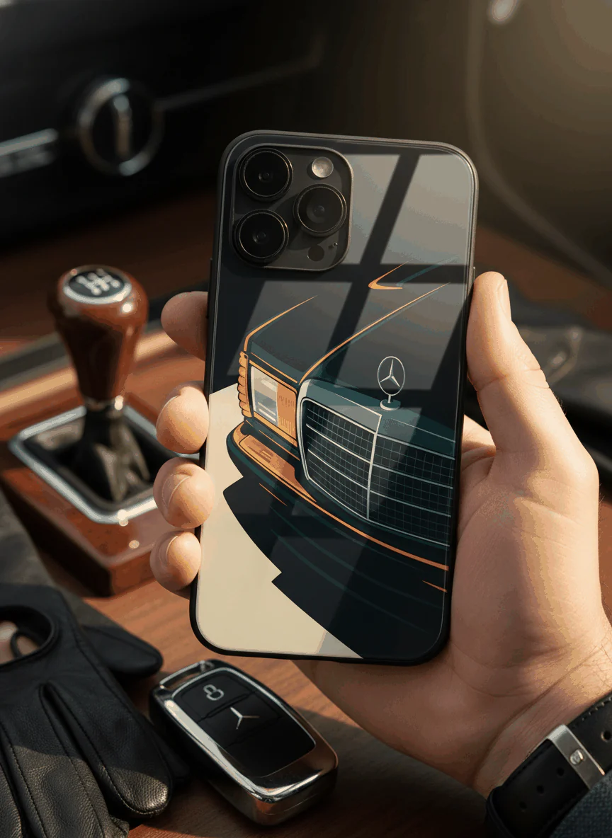 Minimal Car Sketch Premium Glass Back Cover For iPhone 11-17 Models - Image 3