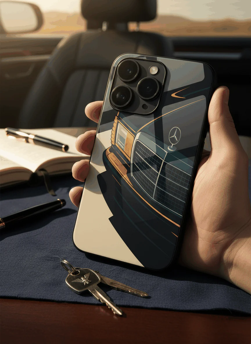 Minimal Car Sketch Premium Glass Back Cover For iPhone 11-17 Models - Image 7