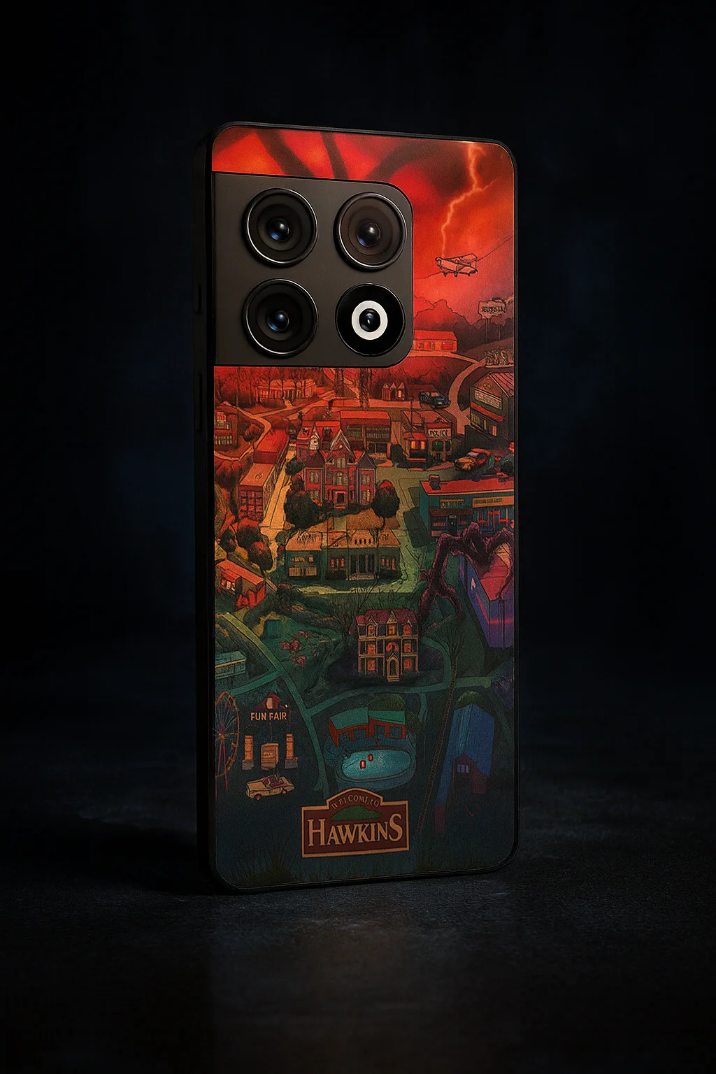 STRANGER THINGS- Hawkins Cinematic Map Premium Glass Back Cover For One Plus 13, 12, 11, 10, Nord Series - Image 4