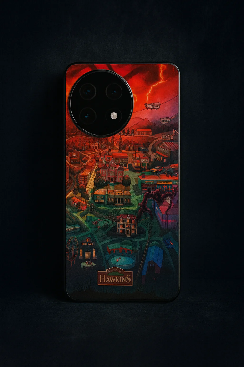 STRANGER THINGS- Hawkins Cinematic Map Premium Glass Back Cover For One Plus 13, 12, 11, 10, Nord Series - Image 6
